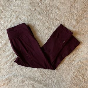 Lululemon Dark Red / Maroon Mesh Paneled Pace Rival Crop 22" Size 6